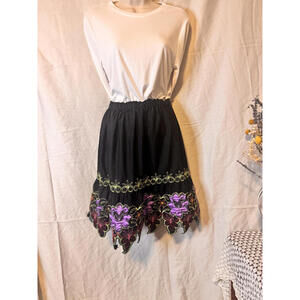 Cottagecore Floral Embroidered Tiered Skirt - Artisan Made Black & Purple